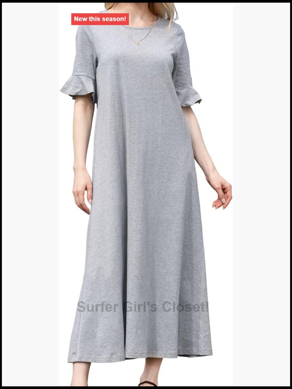 Women's Ruffle Sleeve Maxi Dress with Pockets Crew Neck Loose Fit Summer Beach